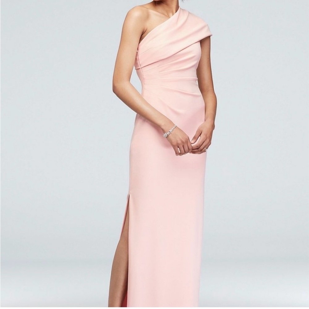 DB Studio Ruched One Shoulder Stretch Crepe Pink Dress